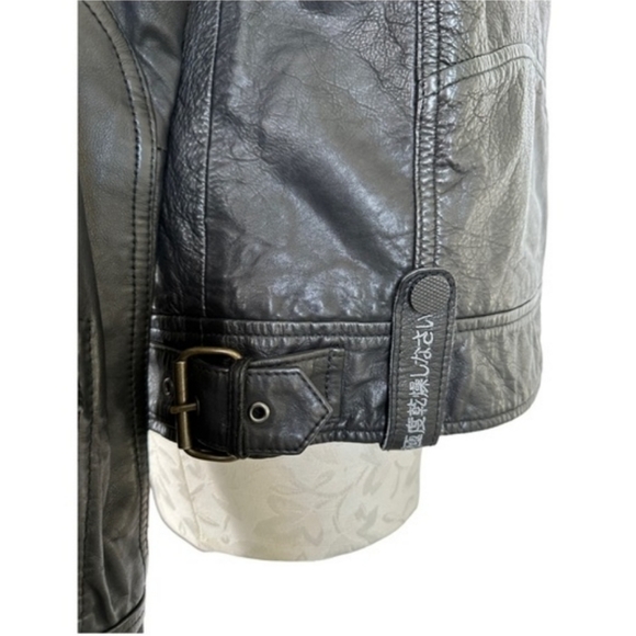 Superdry Ryan Biker Leather Moto Jacket Black Asymmetrical Zip Hip Buckle Size M - Picture 9 of 16